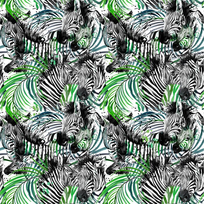 Fototapete Zebras inmitten von tropischen Blättern