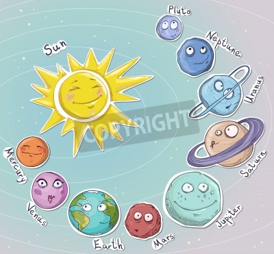 Fototapete Zeichentrick Planeten und Sonne