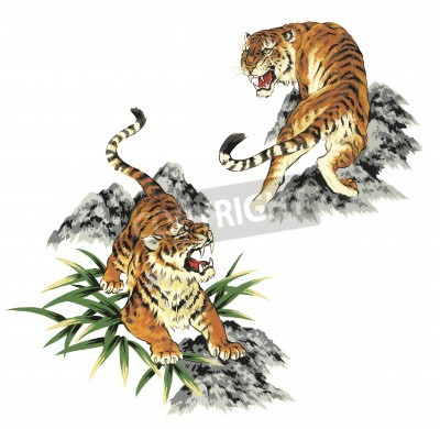 Fototapete Zeichnerische darstellung mit tigern