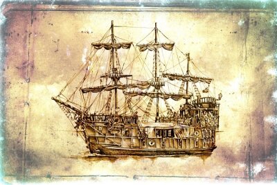 Fototapete Zeichnung eines alten Segelschiffes