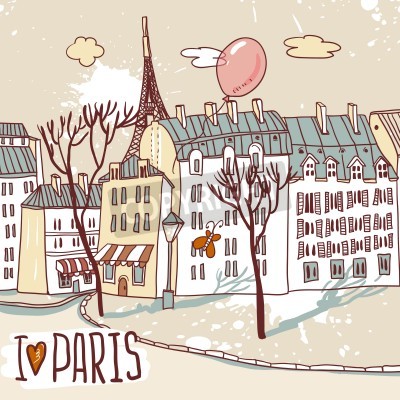 Fototapete Zeichnung mit Paris
