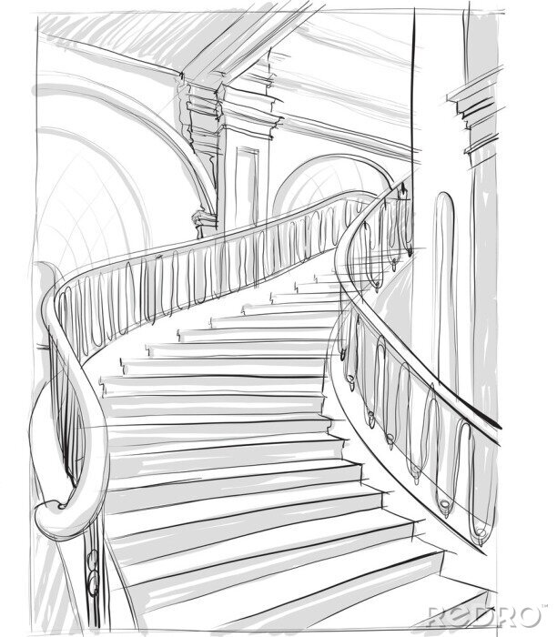 Fototapete Zeichnung mit Treppen