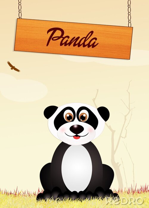 Fototapete Zeichnung panda mit inschrift