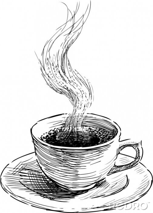Fototapete Zeichnung von dampfendem Kaffee