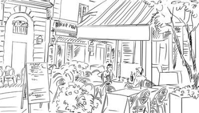 Fototapete Zeichnung von Männern in einem Restaurant