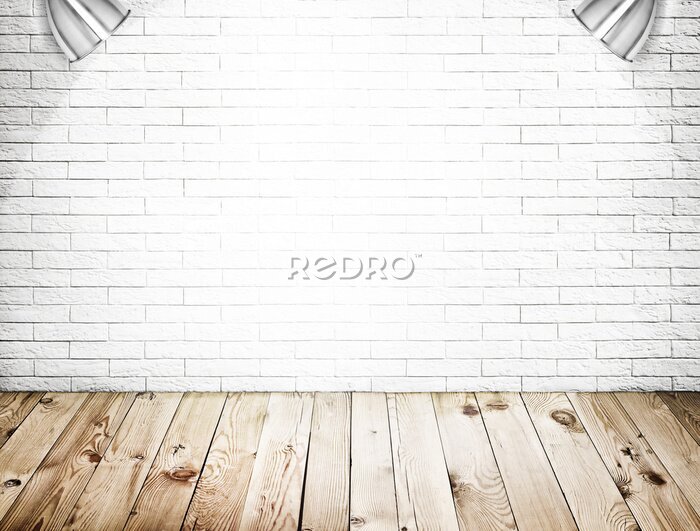 Fototapete Zimmereinrichtung mit weißen Wand-und Holzboden-Hintergrund
