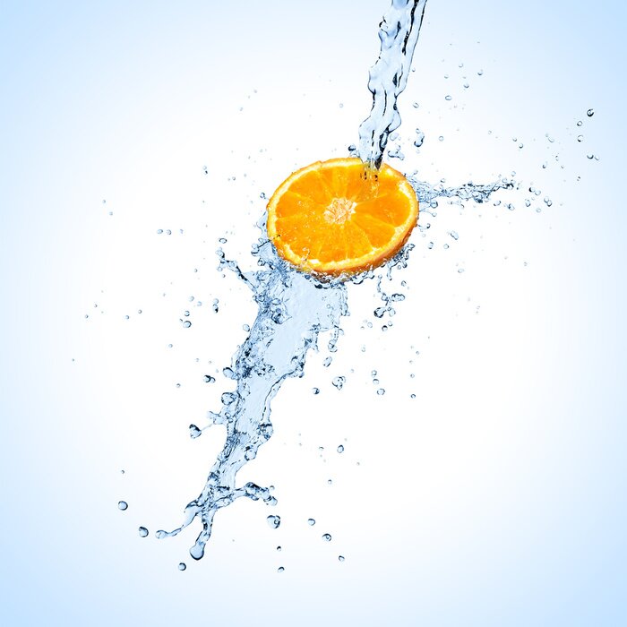 Fototapete Zitrone im Wasserstrahl