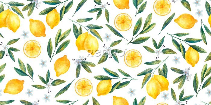 Fototapete Zitronen mit Blättern