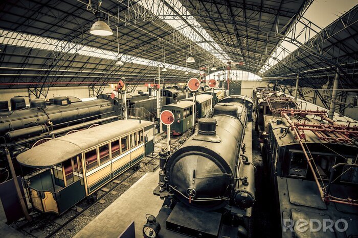 Fototapete Züge und Lokomotiven im Retro-Stil