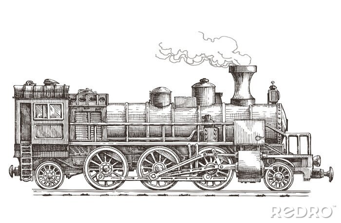 Fototapete Zug Lokomotive wie skizziert