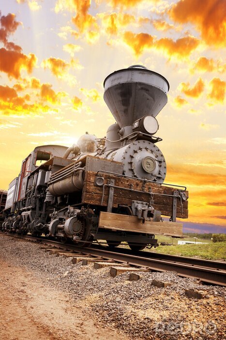 Fototapete Zug Lokomotiven mit Himmelhintergrund