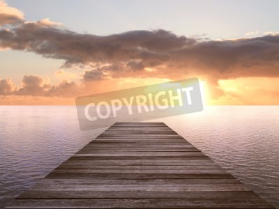 Fototapete Zum Sonnenuntergang führender Holzsteg