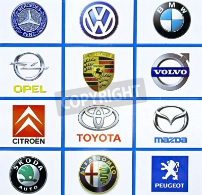 Fototapete Zusammenstellung von Logos der Autos
