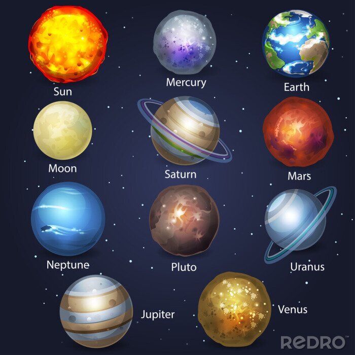 Fototapete Zusammenstellung von Planeten des Sonnensystems