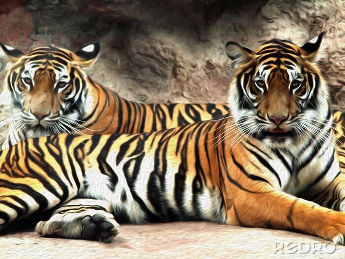 Fototapete Zwei tiger in einer höhle