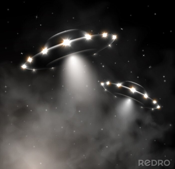 Fototapete Zwei UFO-Schiffe am Nachthimmel