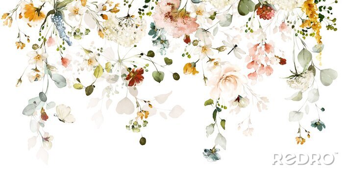 Fototapete Zweig mit Sommerblumen