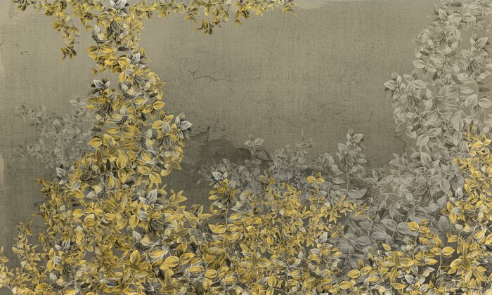 Fototapete Zweige mit Blättern auf Betonhintergrund