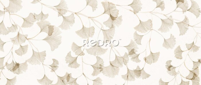 Fototapete Zweige mit Ginkgoblättern auf hellem Hintergrund