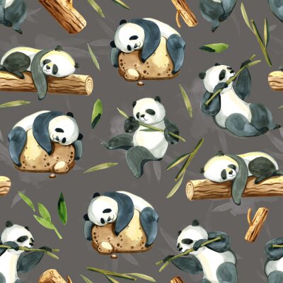 Panda Aquarell-Pandas mit Bambus