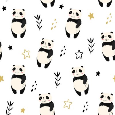 Panda Pandas am Sternenhintergrund im skandinavischen Stil