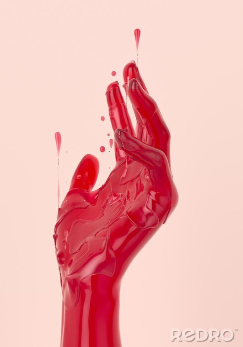 Poster 3d Effekt Hand mit roter Farbe