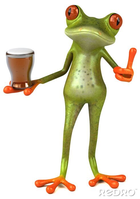 Poster 3d Frosch mit einem Glas Getränk
