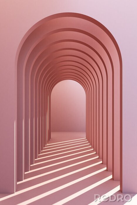 Poster 3d Korridor in rosa Farbe