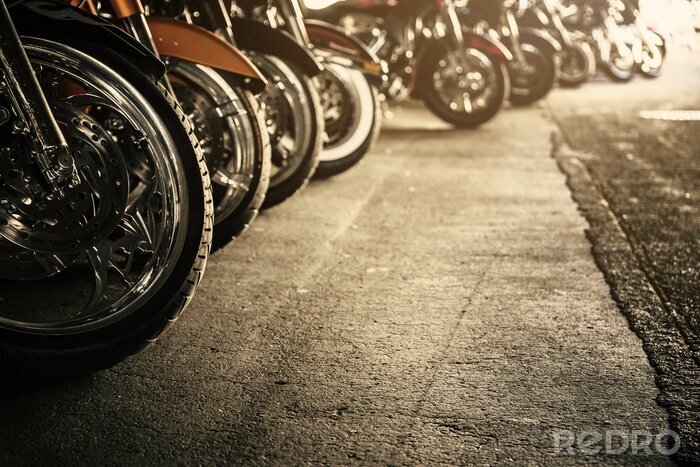 Poster 3D-Motorräder in einer Reihe