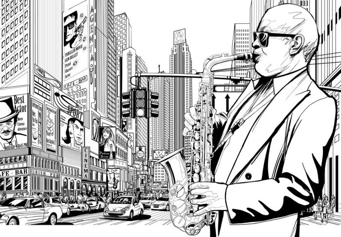 Poster 3D Musik auf Straßen von New York City