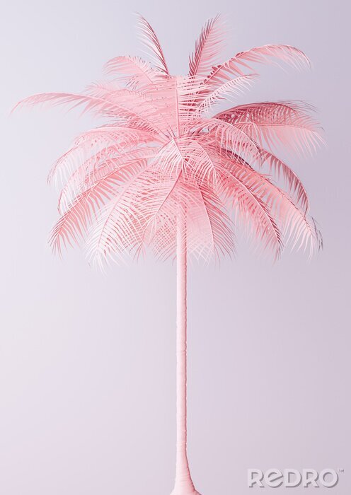 Poster 3d rosa Palme auf pastellfarbenem Hintergrund