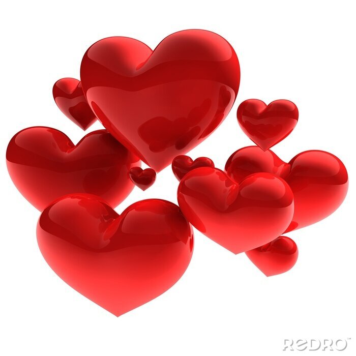 Poster 3D rote Herzen auf weißem Hintergrund