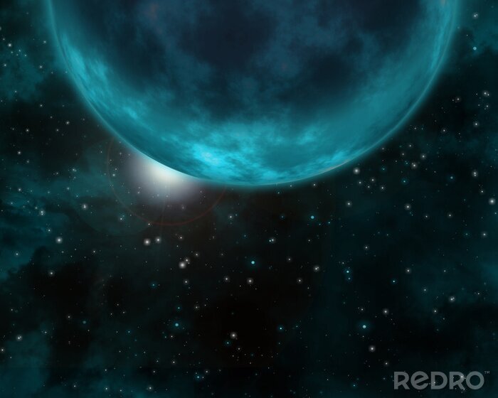 Poster 3D Weltraum mit einem großen Planeten