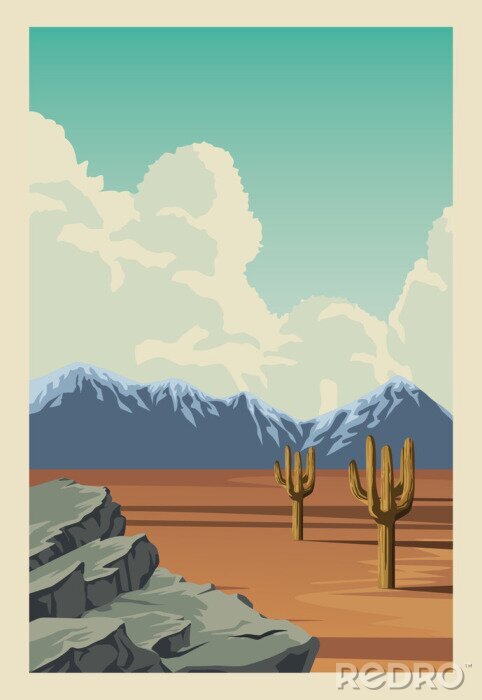 Poster Abbildung mit Wüste und Kakteen