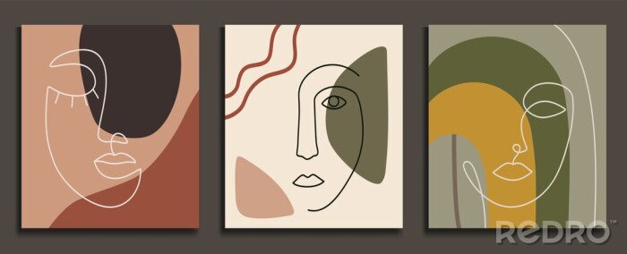 Poster Abstract backgrounds with minimal shapes and line art faces. Esp10 vector templates.