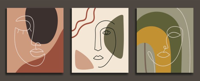 Poster Abstract backgrounds with minimal shapes and line art faces. Esp10 vector templates.