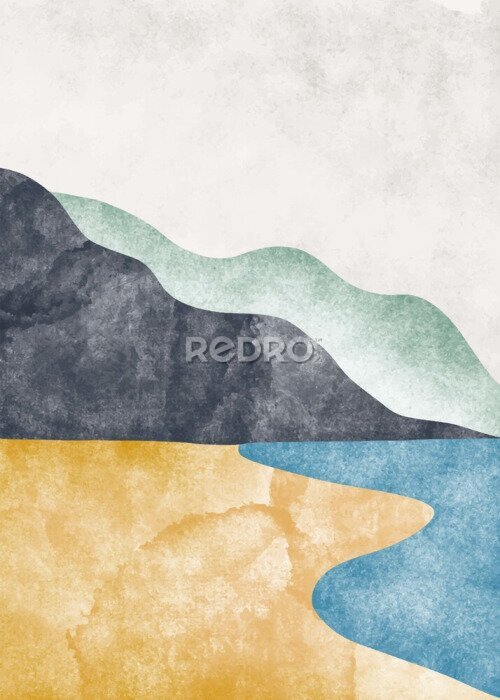 Poster Abstract contemporary aesthetic background with mountain landscape. Boho wall decor. Minimalist design. vector background illustration.