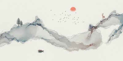 Sticker Abstract ink contracted adornment line landscape artistic conception