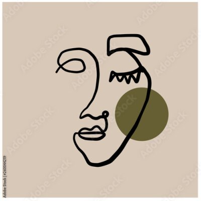 Poster Abstract one continuous line face. Portrait in trendy creative style. Cubism contemporary art. 