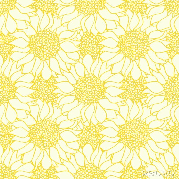 Poster Abstract sunflowers flowers seamless pattern in yellow and white colors.