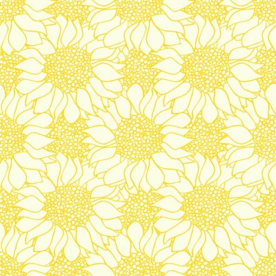 Tapete Abstract sunflowers flowers seamless pattern in yellow and white colors.