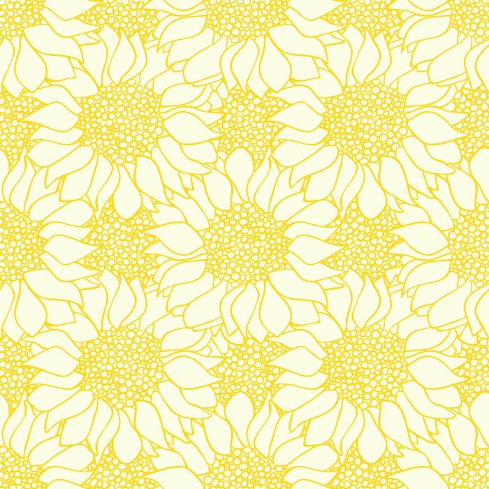 Poster Abstract sunflowers flowers seamless pattern in yellow and white colors.