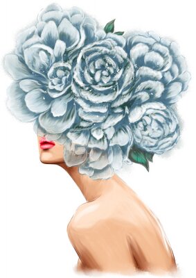 Poster Abstrakte Abbildung einer schönen Frau mit Blumen