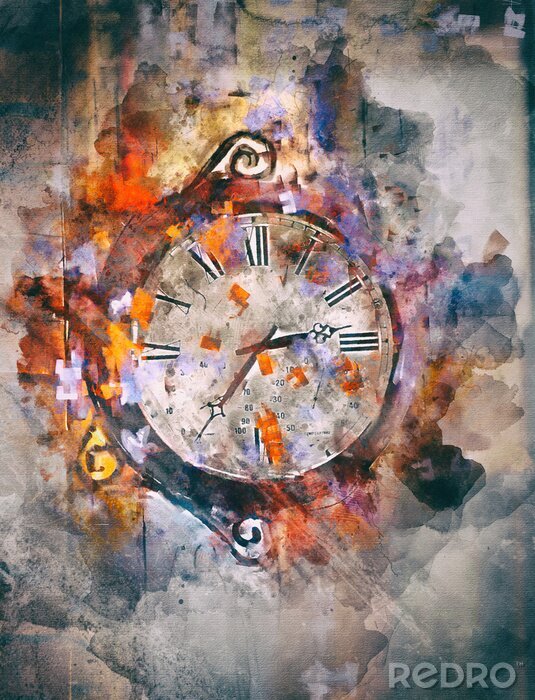Poster Abstrakte Aquarell Uhr