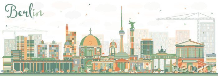 Poster Abstrakte Berliner Skyline mit Farbgebäuden.