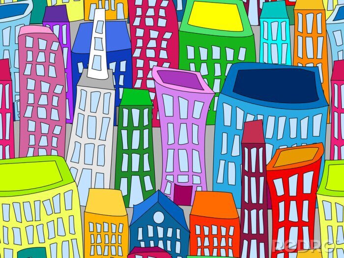 Poster Abstrakte bunte Häuser