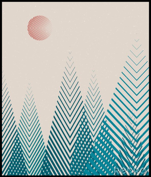 Poster Abstrakte geometrische Berge und Sonne