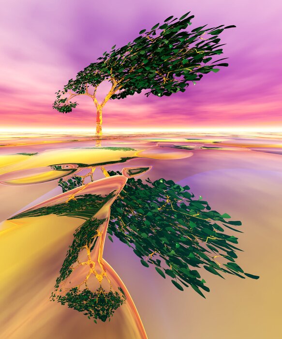 Poster Abstrakte Illustration eines rosa Baumes