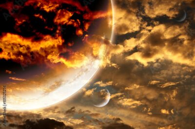 Poster Abstrakte Planeten vor dem Hintergrund von Wolken