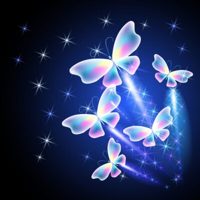 Poster Abstrakte Schmetterlinge auf einem Hintergrund der Nacht